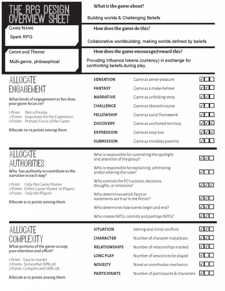 Game Design Sheet - Spark